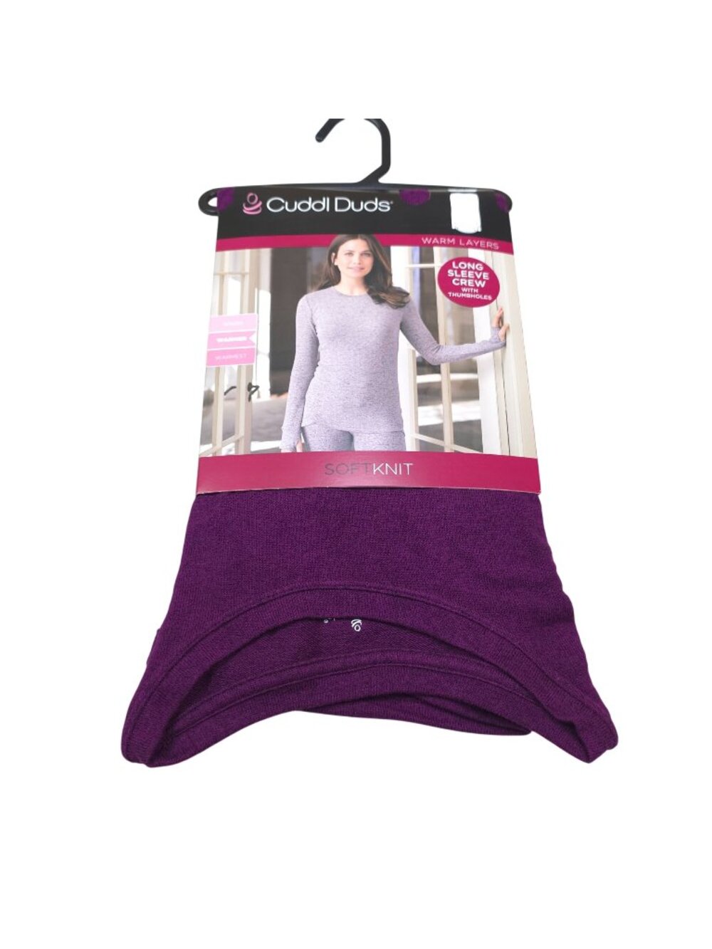 Cuddl Duds Womens Soft Knit Long Sleeve Crew Thumbholes XL Purple Warm Layers